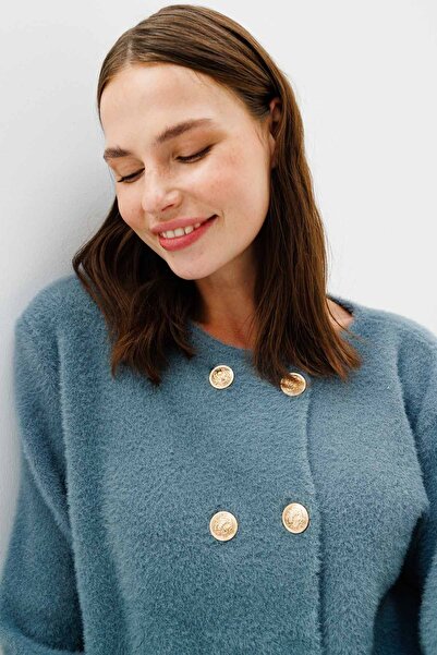 Hooopstore Gold Button Detailed Casual Feather Cardigan