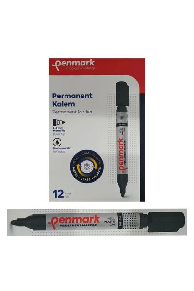 penmark قلم تحديد دائم أسود اللون (12 قطعة)