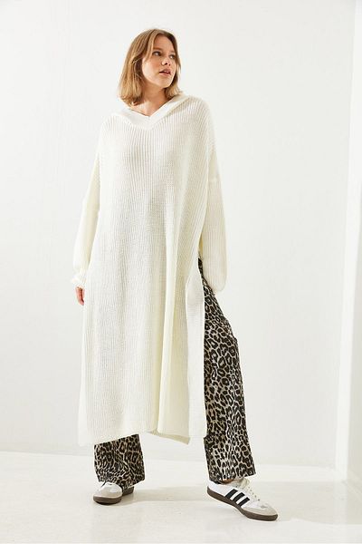 Bianco Lucci Women's Side Slit Hooded Long Loose Tunic Sweater 60651001