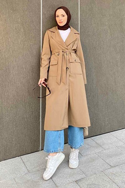 lamelif Παλτό με μπροστινά κουμπιά σε χρώμα χώματος Pelican