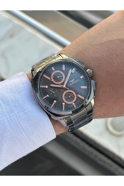 FERRO 30 Mt Waterproof Men's Wristwatch - Steel Cord, Functions with Calendar, Efm40126-G