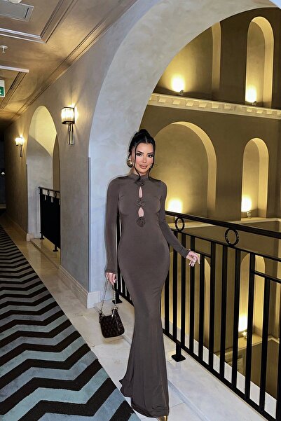 Eyyo Brown Dress with Rose Back Detail - ATE-0597