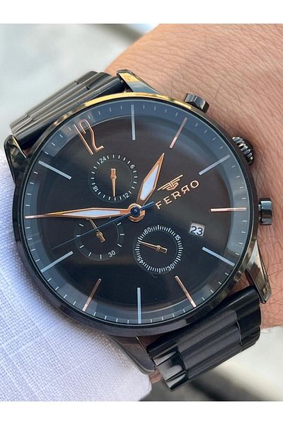 FERRO 30 Mt Waterproof Men's Wrist Watch with Steel Cord - Active Inner Functions and Calendar Efm31039-Xg