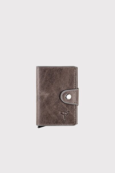 Garbalia Genuine Leather Crazy Gray Thin Card Holder Wallet with Bern Mechanism