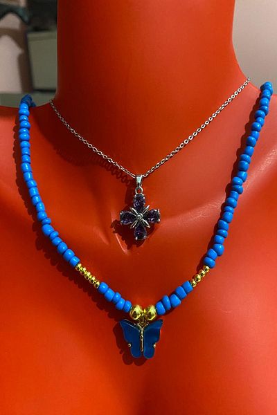 Bourgogne2021 Steel Women's Necklace Set - Floral Pattern, Flower Pattern, 2 Pieces Necklaces