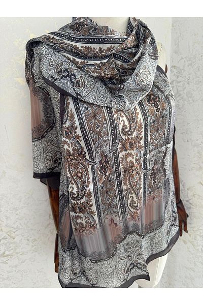 Oxygen Scarfs New Season Black Imported Silk Shawl - Ethnic Pattern Voile