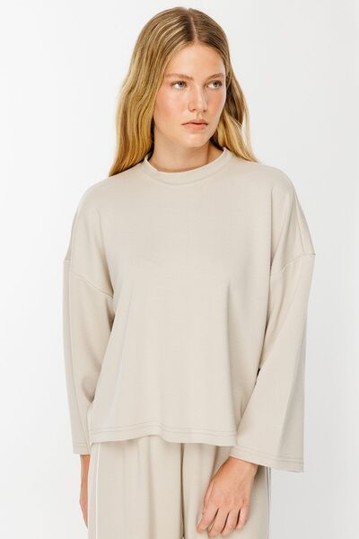 Hooopstore Μπεζ μακρυμάνικο μπλουζάκι oversize