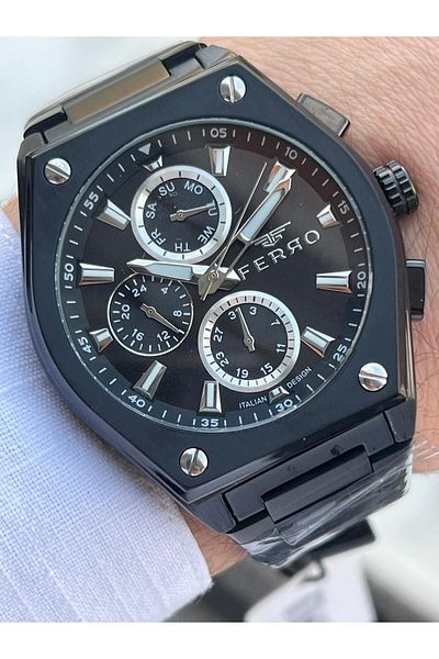 FERRO 30 Mt Waterproof Men's Wristwatch - Steel Cord, Functions with Calendar, Efm40132-Bg