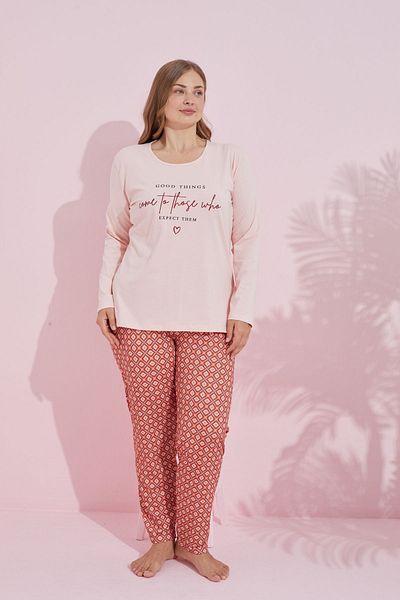 Siyah İnci σολομός πολύχρωμη Βαμβακερή Curve Plus Size Πλεκτή Πιτζάμες Oversize 24240735