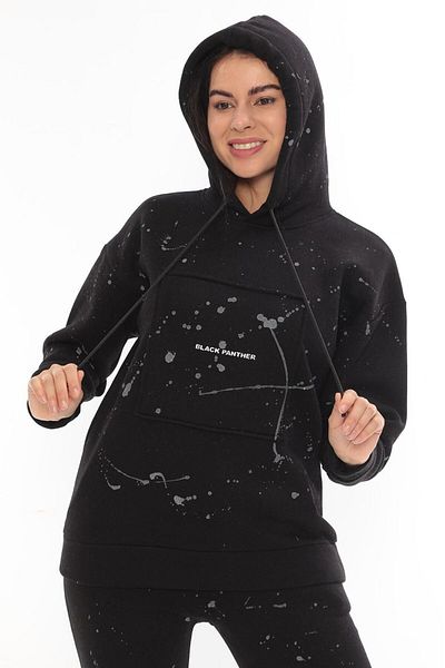 TÜKATO Unisex Μαύρο εμπριμέ Oversize Σετ αθλητική φόρμα με κουκούλα - Φούτερ και Jogger