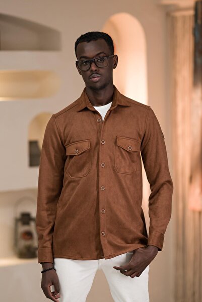 ADVANTE Regular Fit Likralı Çift Cepli Pamuklu Astarsız Süet Gömlek