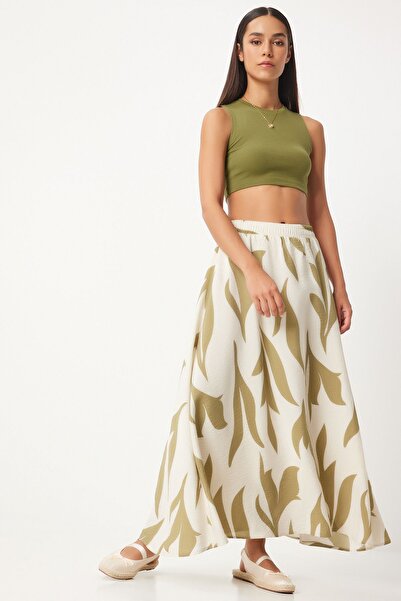 Lovelyİstanbul Φούστα μάξι με σχέδιο ECRU OIL GREEN LDD0022