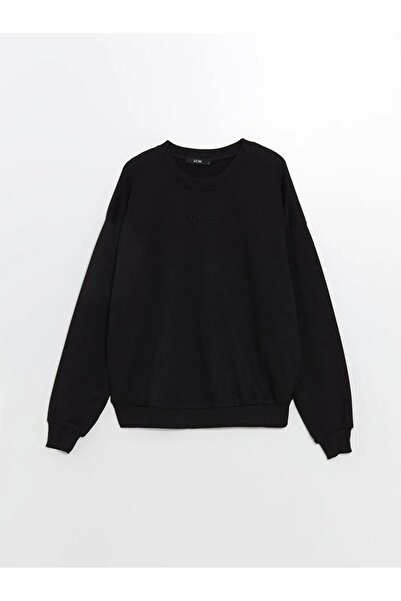 LC Waikiki Crew Neck Embroidered Anthracite Women's Sweatshirt