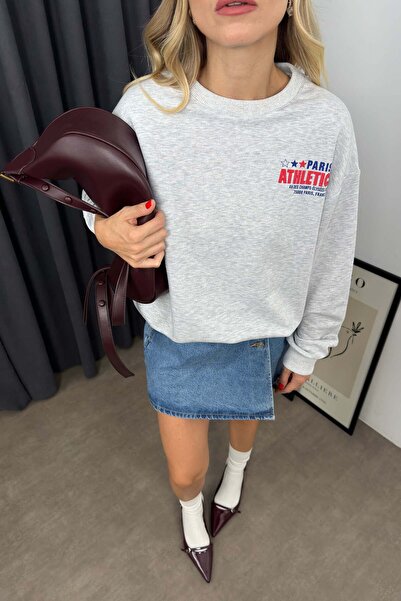 Sue Store Φούτερ Paris Printed Grey Melange Oversize