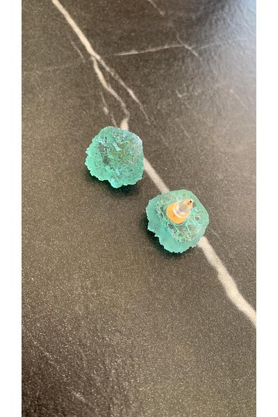 MISS GOLDEN Shiny Water Green Epoxy Earrings - Gift Handmade with Crystal Shape and Silver Accessories