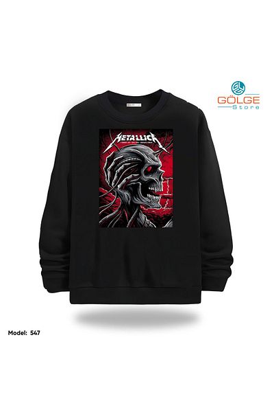 Gölge Store Φούτερ Unisex με στάμπα στήθους MeTalliCa Slimfit Crew Neck 2 κλωστών