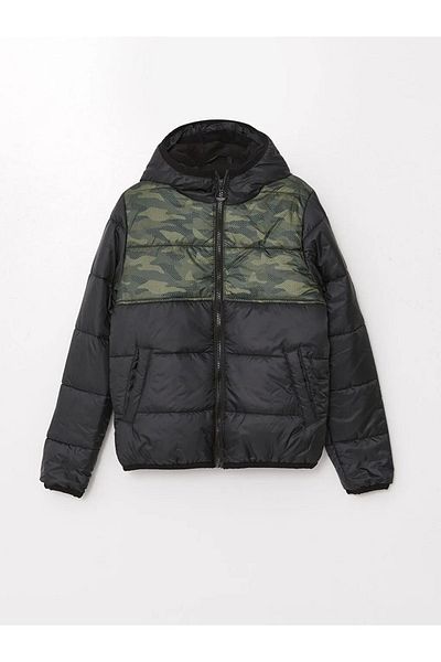 LC Waikiki Boy's Khaki Puffer Jacket - Hooded and Printed