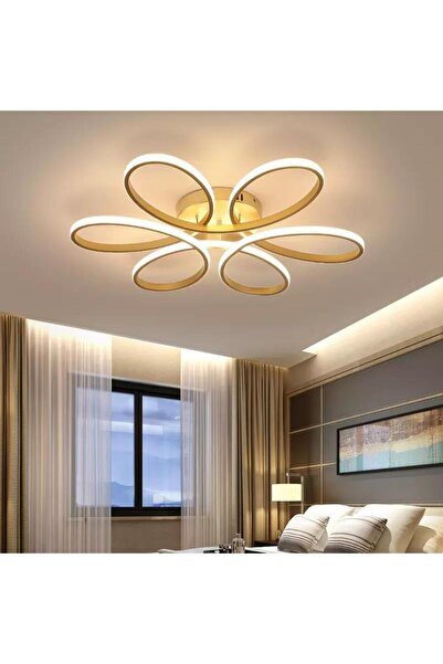 KRAYDINLATMA KR Avize Dünyası Papatya Gold Beyaz Led Plafonyer Modern Avize