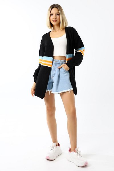 Devinka Cardigan de damă cu textura moale în dungi - mărime standard