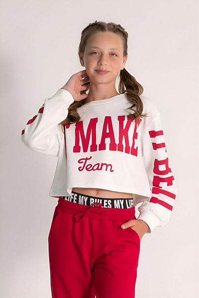 DMB BOYS & GIRLS Çaren Kids- Girls Crop 3-Piece Set- Strappy Crop Body - Crop Sweatshirt & Boxer Detail Sweatpants
