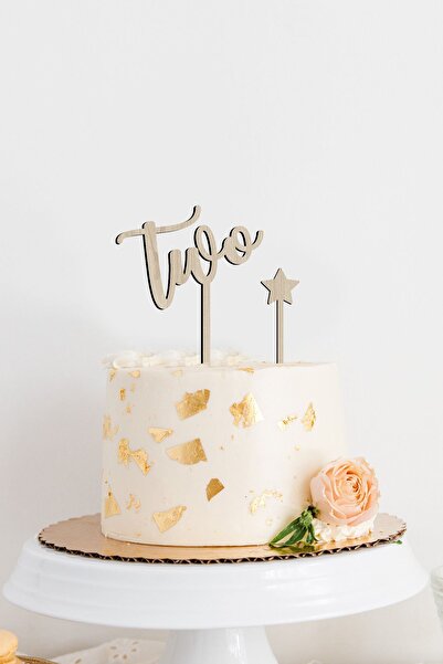 AHWART Two Pasta Süsü Mdf Two Pasta Çubuğu Balon Pasta Süsü 2 Yaş Doğum Günü Topper Yıldız