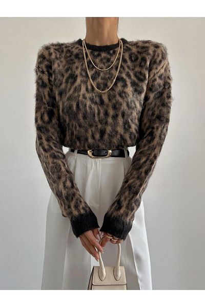 YouLikeButik Pulover de lână M D cu model leopard