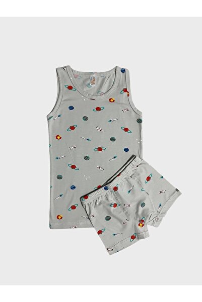elmas kids Boy's Gray Cotton Space Pattern Athlete Boxer Set