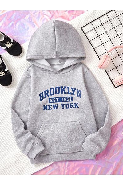 GLOWES Детски унисекс суитшърт с качулка и голям размер с щампа Brooklyn 1631