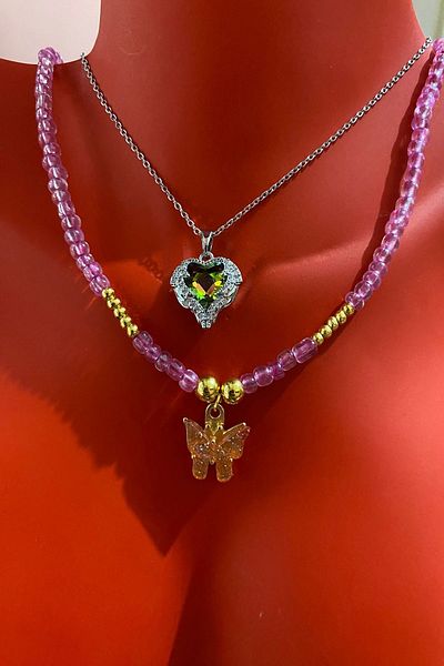 Bourgogne2021 Steel Women's Necklace Set - Heart Pattern Heart Detailed 2 Pieces Necklaces