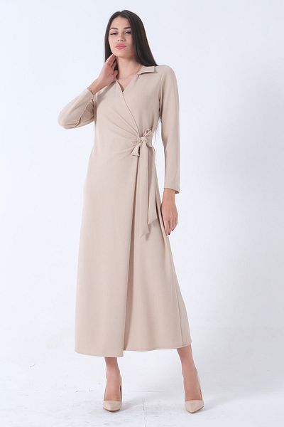 Feminist Stone Colored Wrap Knitted Dress - Side Tie 31061509