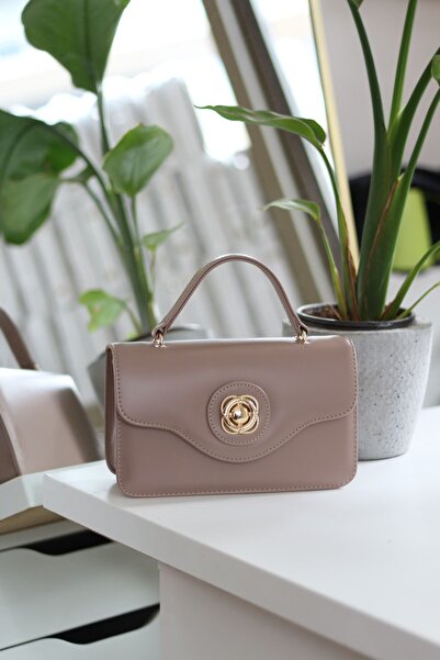 Moom Bag Women's Mink Gold Oval Buckle Detailed Soft Leather Hand Shoulder Bag