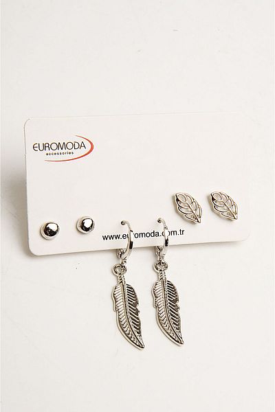 EUROMODA 3-Piece Leaf Design Ball Earrings Set