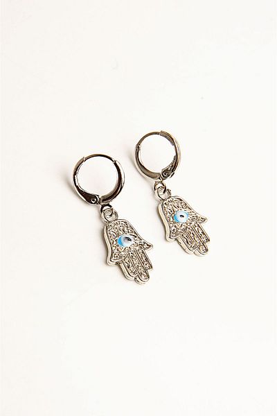 EUROMODA Fatma Mother Hand Designed Silver Colored Necklace Earring Set