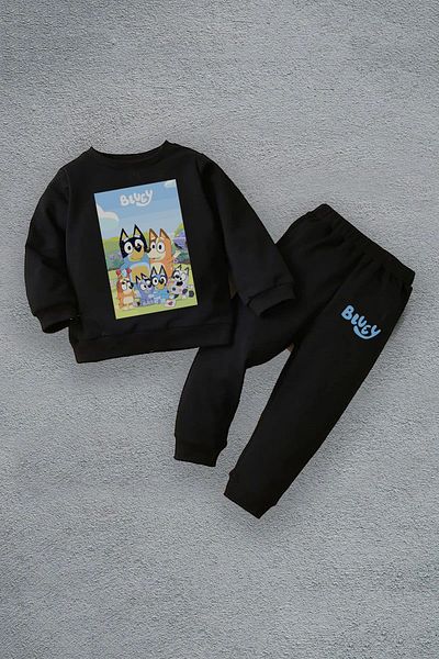 Darkia Bluey Printed 3 Thread Crew Neck Children's Sweatshirt Tracksuit Set