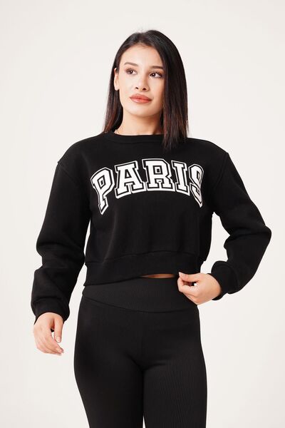 Hipo Trend Паризький принт, короткий чорний світшот