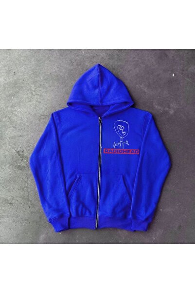 MAYDAY CULTURE سترة راديوهيد زرقاء للجنسين - مقاس عادي، قصة مستقيمة، مطبوعة