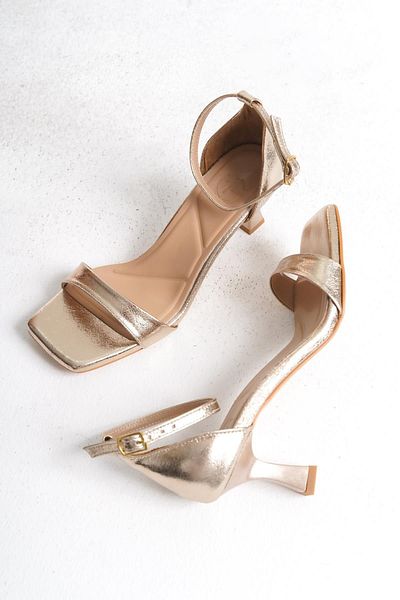 Modabuymus Gold Gold Minimiddle - Pantofi de seară cu o singură curea cu toc scurt