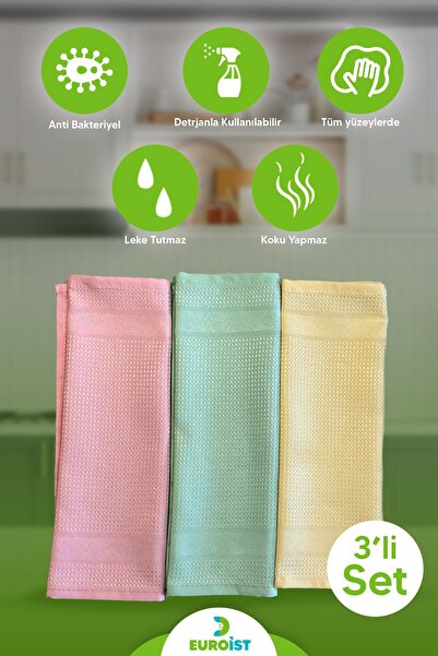 euroist 3'lü Mikrofiber Temizlik Bezi - Cam, Ayna, Mutfak, Banyo, Araç Genel ...