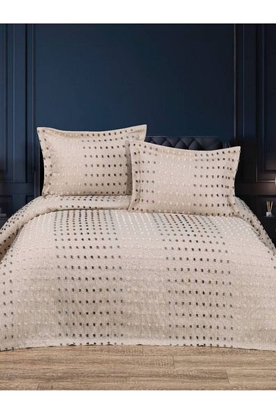 YGT Home Nope Jacquard Double Bed Set - 3 Pieces Cream-Grey |   Bohemian Pique Set