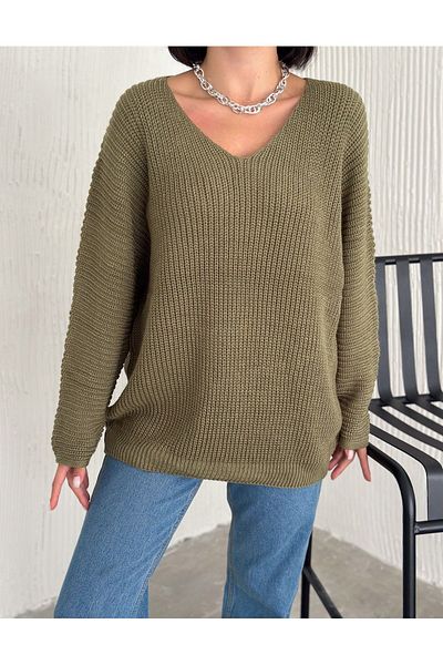 fiolin Thessaloniki Knitted V-Neck Oversize Knitwear Women's Sweater