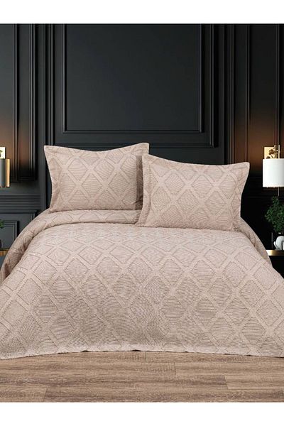 YGT Home Jacquard Style Double Bed Cover Set - 3 Pieces Bohemian Beige |   Pique Set