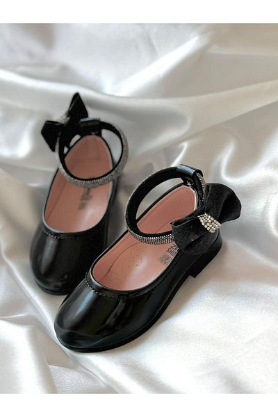 Görkem bebe ayakkabı ve tekstil Girl - Velcro and Stone Detailed Ankle Ballerinas