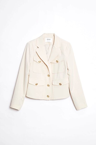 ORJEEN KADIN DÜZ RENK CROP MODEL CEP DETAYLI BLAZER CEKET
