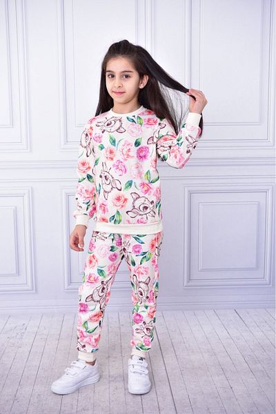 minikiss New Season Girl's Rose Printed Tracksuit Set - Hooded Seasonal Top and Bottom Set
