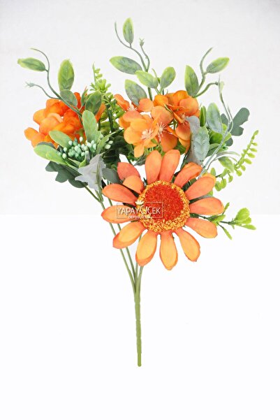 Yapay Çiçek Deposu Mini floare de soare artificială cu garnitură - buchet de hortensie portocaliu