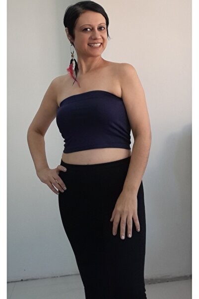 Mertcan Butik Navy Blue Strapless Viscose Crop T-Shirt - Badi Athlete