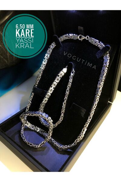 vogutima Erkek Gümüş Set - 6.5mm Kare Kesim Yassı Kral • Işıklı Kutuda • Sevg...