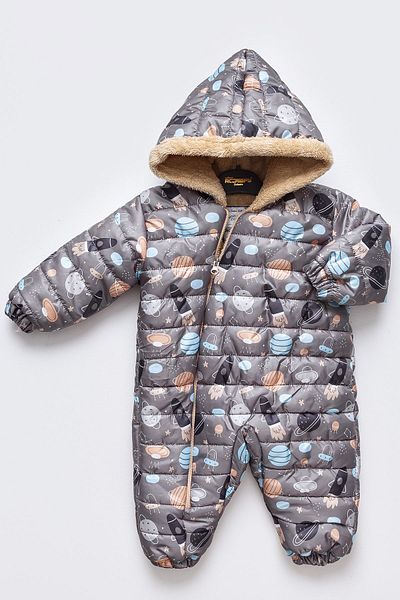 Mika Bebek & Çocuk Gray Astronaut Rocket Jumpsuit for Baby Boy - Plush Hooded, Space Figure, Skinny Fit