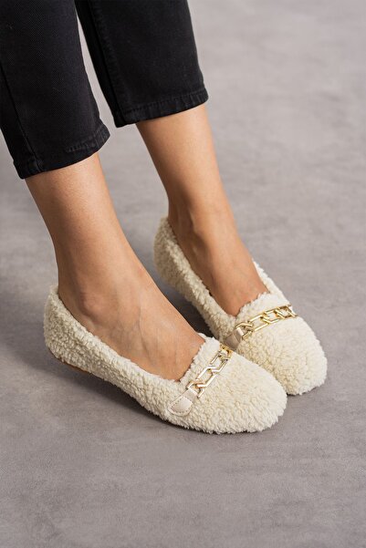FEMME FATALE Angelina Teddy Plush Chain Buckle Daily Flat Shoes