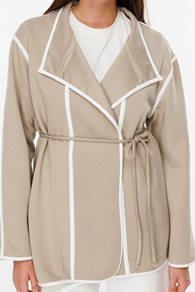 Hooopstore Scuba Fabric - Contrast Piping Stone Cardigan